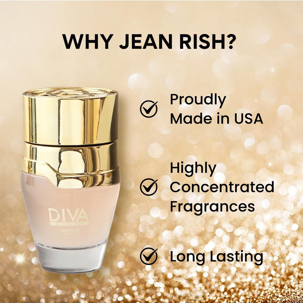 Jean Rish Diva Eau de Parfum for Women – 100ml, Pink Pepper & Rose, Made in USA