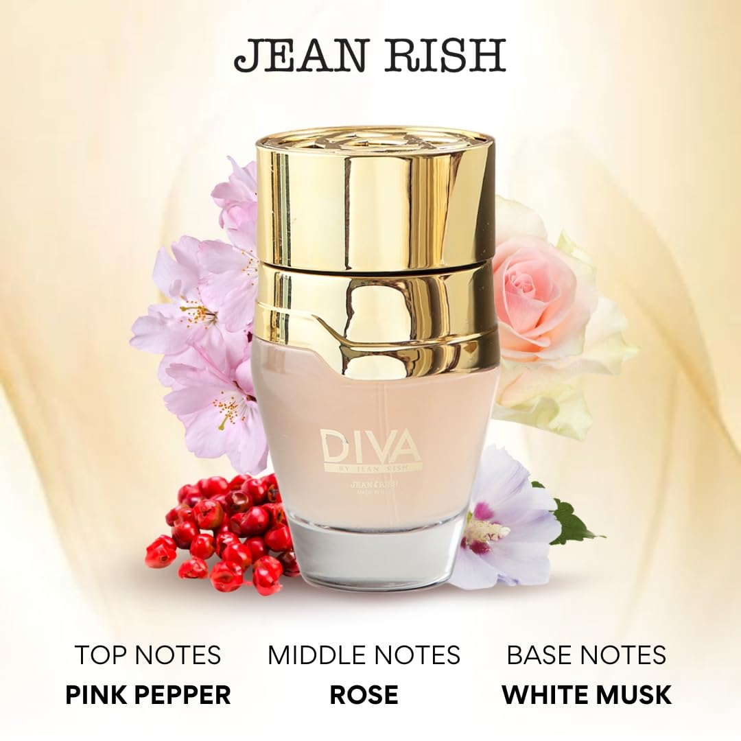 Jean Rish Diva Eau de Parfum for Women – 100ml, Pink Pepper & Rose, Made in USA