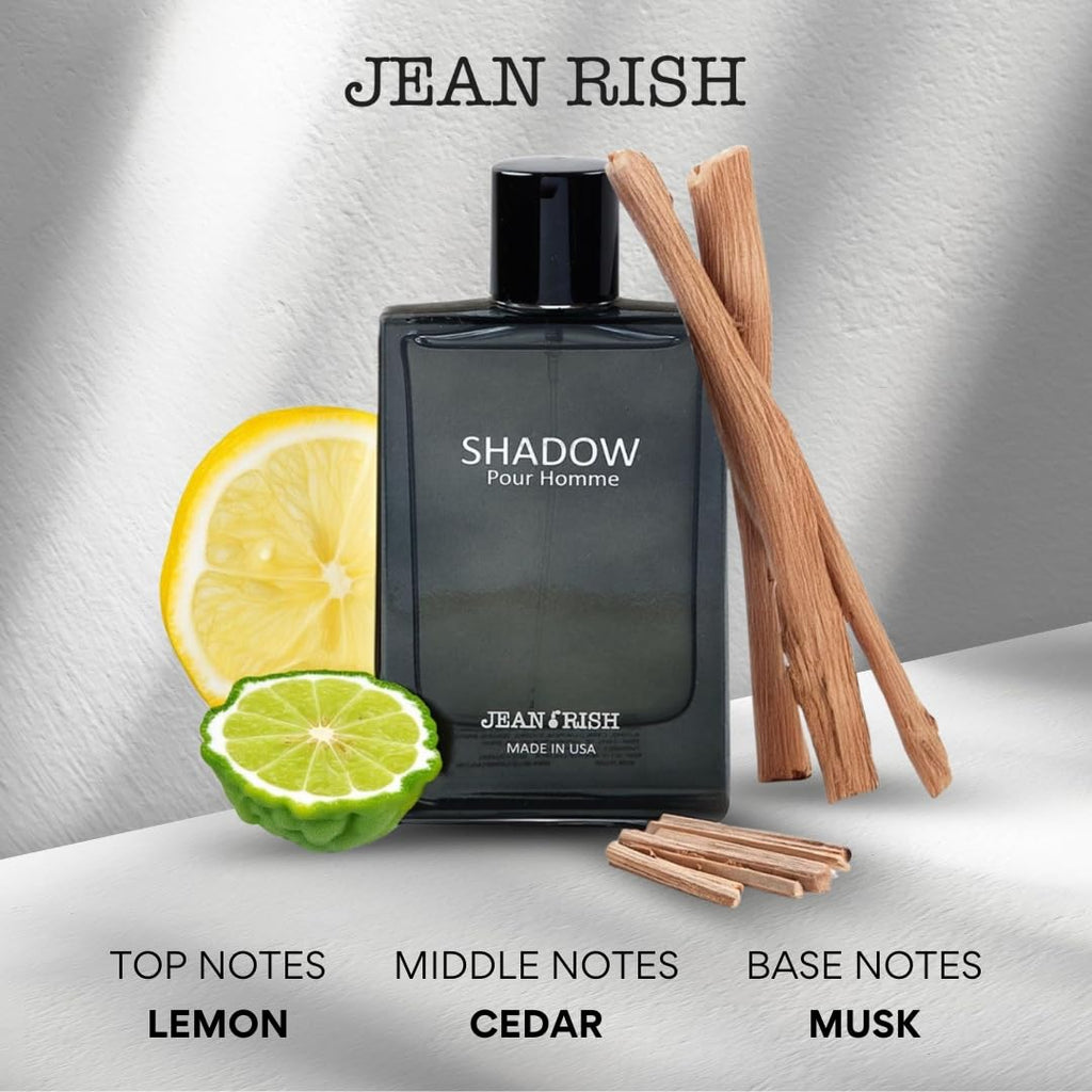 Jean Rish Shadow Pour Homme EDT – Lemon, Cedar & Musk, 3.4 oz / 100 ml