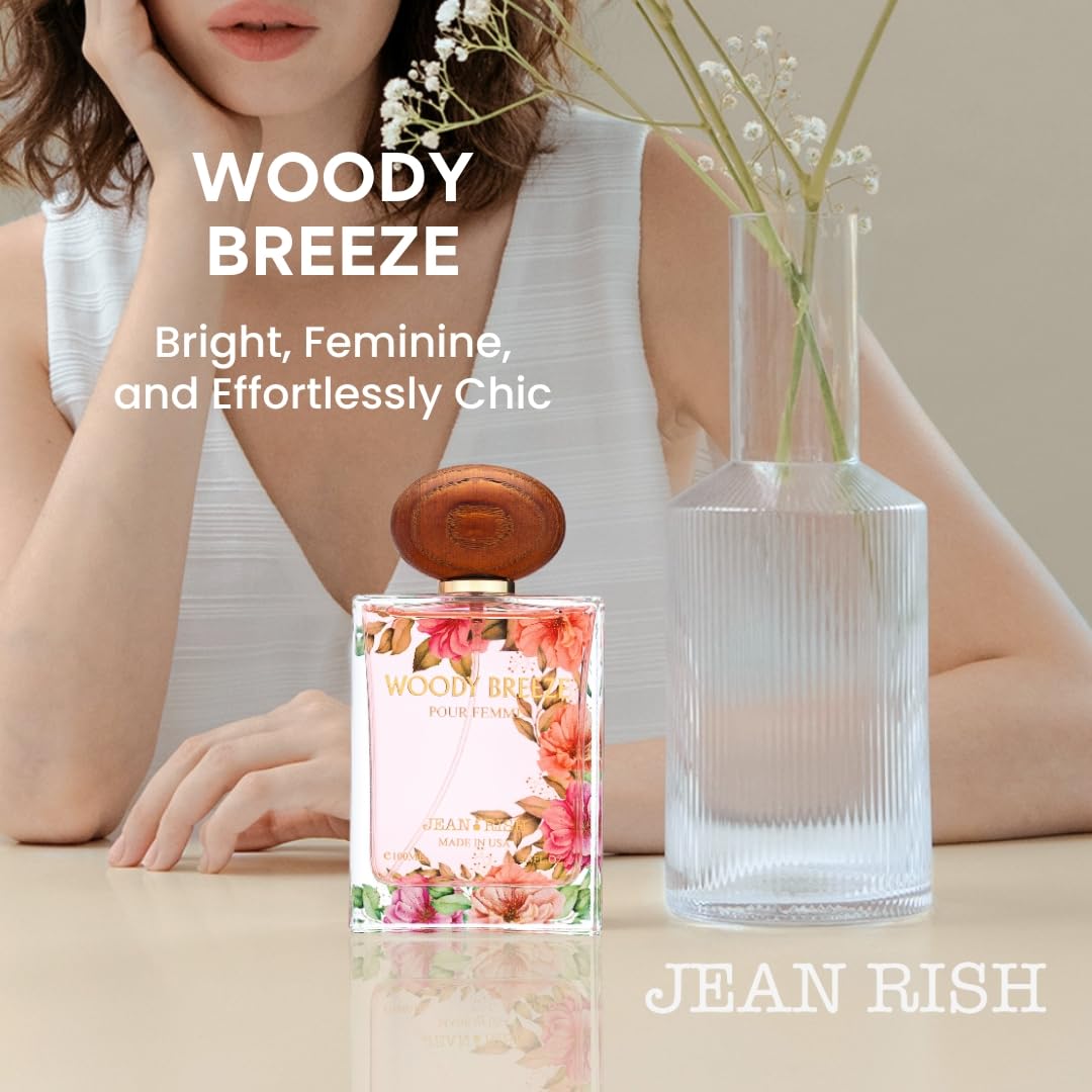 Jean Rish Woody Breeze Eau de Parfum for Women – Pear, Jasmine & Vanilla | 3.4 Fl Oz / 100 ml | Made in USA