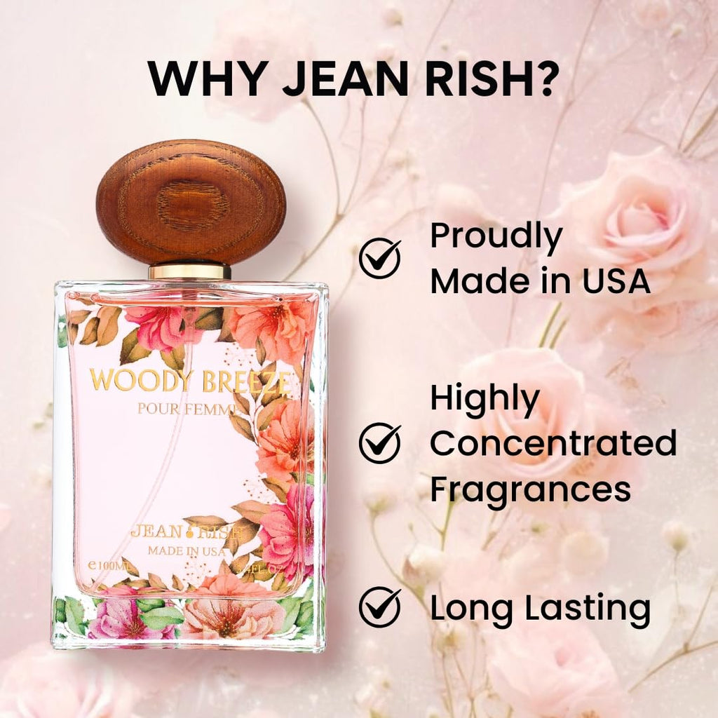 Jean Rish Woody Breeze Eau de Parfum for Women – Pear, Jasmine & Vanilla | 3.4 Fl Oz / 100 ml | Made in USA