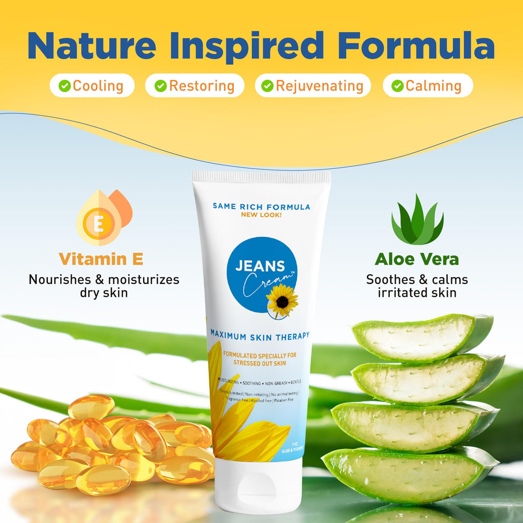 Jeans Cream Radiation Burn Cream – Maximum Skin Therapy with Vitamin E & Aloe Vera | Non-Greasy 7 oz