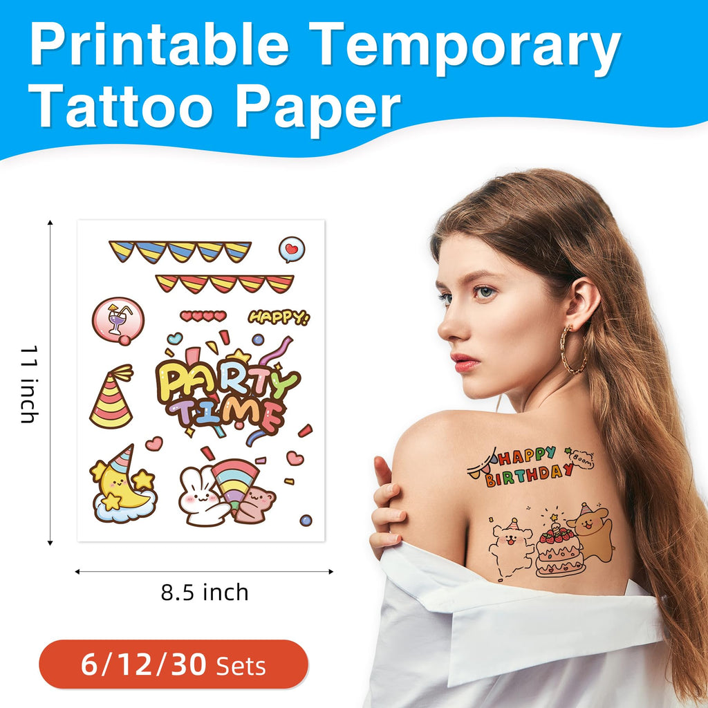 Jecqbor Printable Temporary Tattoo Paper for INKJET Printers — 30 Sets 8.5x11 Clear Transfer Paper