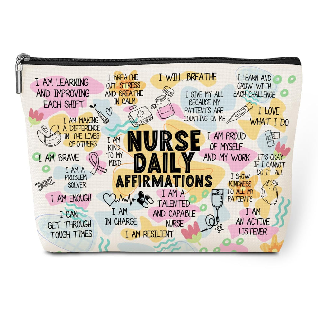 Jeilink Daily Affirmations Makeup Bag for Nurses | Travel Toiletry Bag Gift
