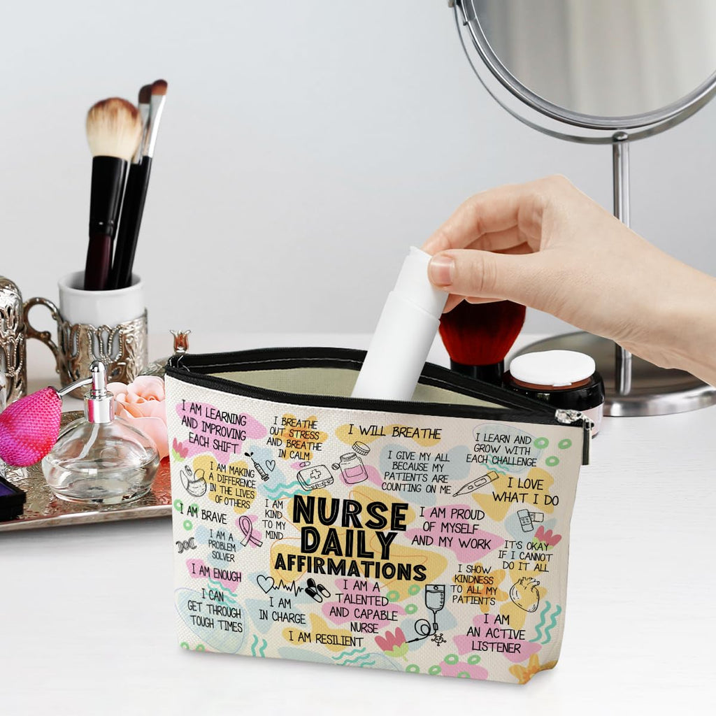 Jeilink Daily Affirmations Makeup Bag for Nurses | Travel Toiletry Bag Gift