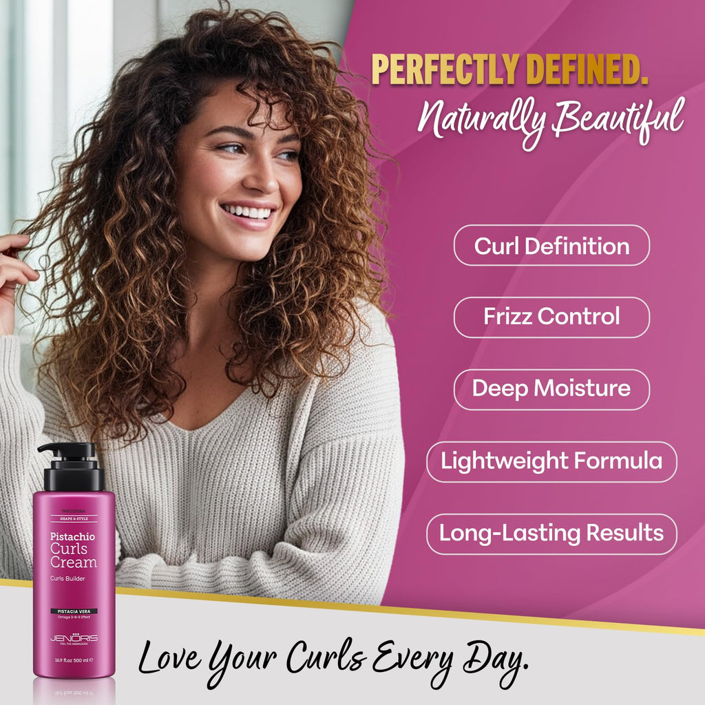 Jenoris Professional Curls Cream – Pistachio Oil Hydration for Defined, Frizz-Free Curls (16.9 fl oz)