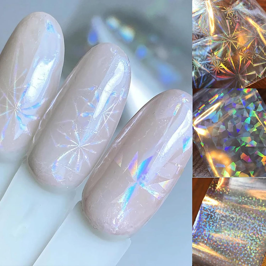 JERCLITY Aurora Transparent Nail Foil Transfer Sticker Kit – 20 Rolls for Iridescent Nail Art