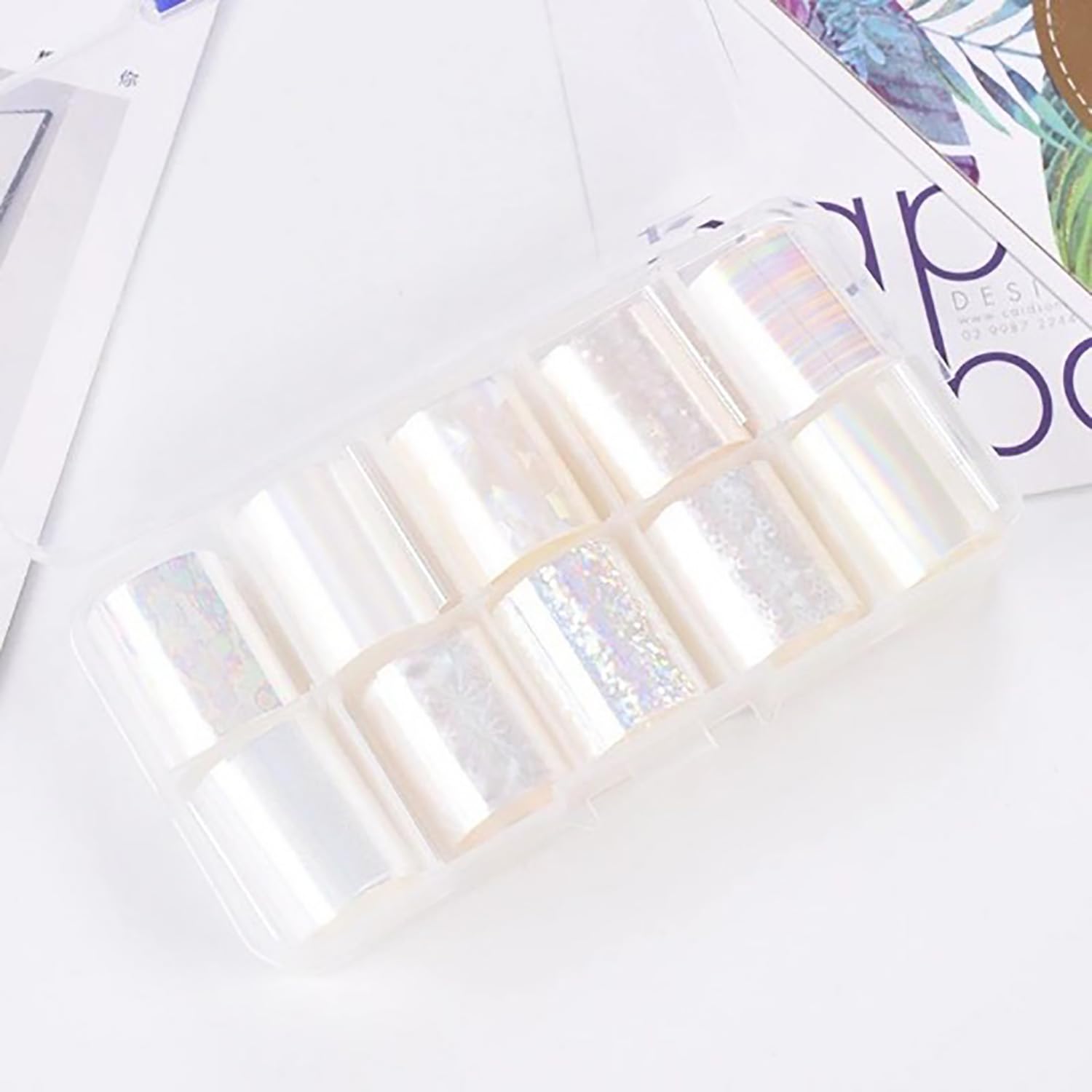 JERCLITY Aurora Transparent Nail Foil Transfer Sticker Kit – 20 Rolls for Iridescent Nail Art