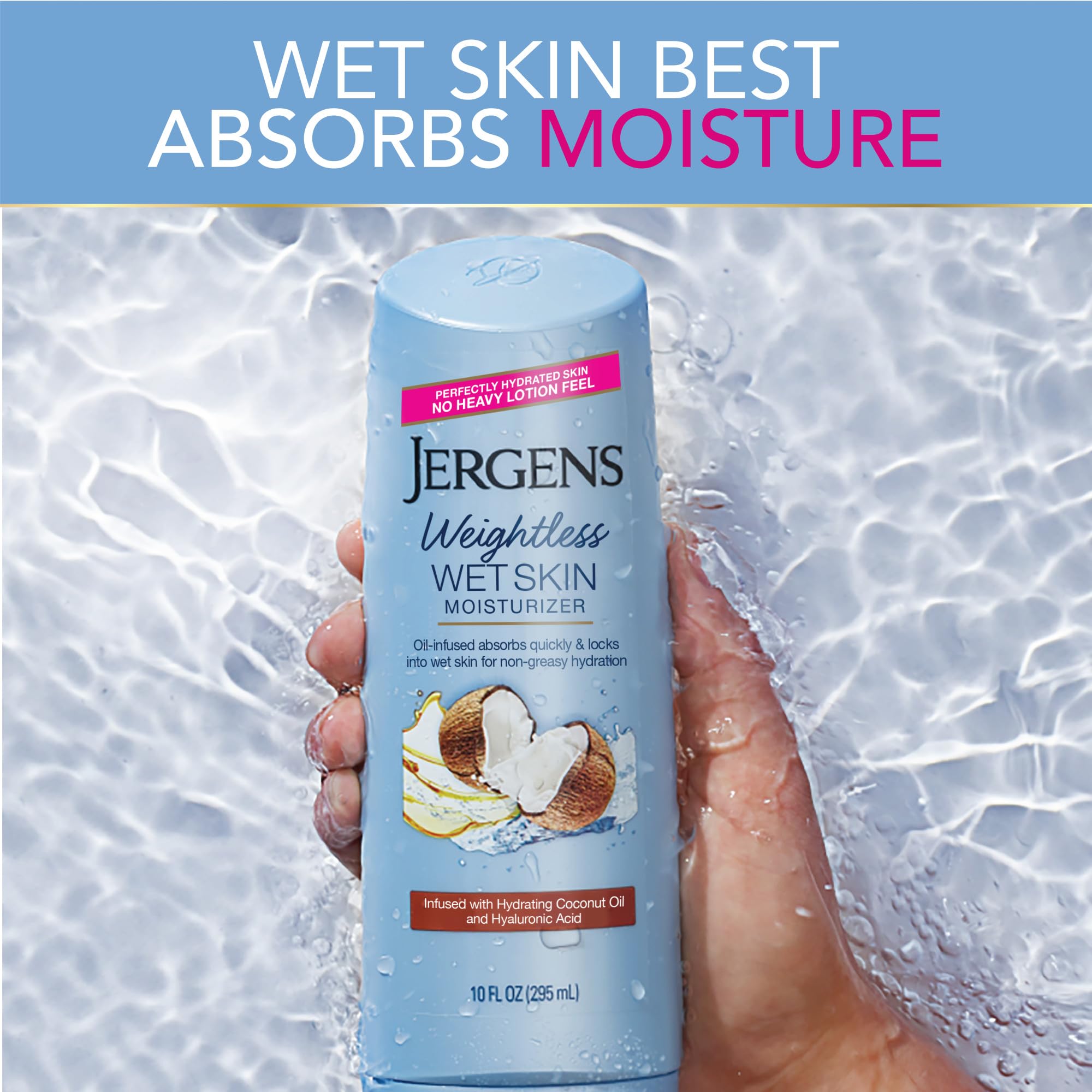 Jergens Wet Skin Body Moisturizer with Refreshing Coconut Oil – 2-Pack, 10 oz Each