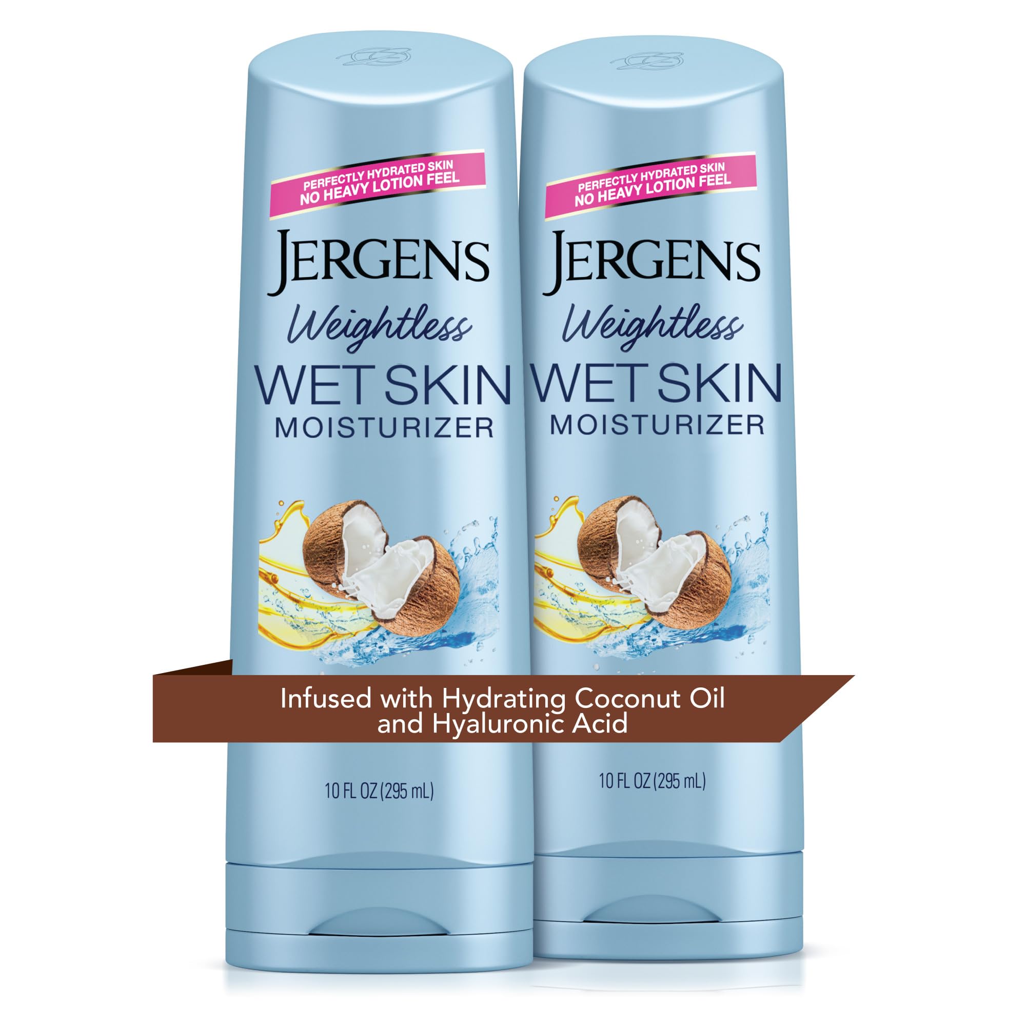 Jergens Wet Skin Body Moisturizer with Refreshing Coconut Oil – 2-Pack, 10 oz Each