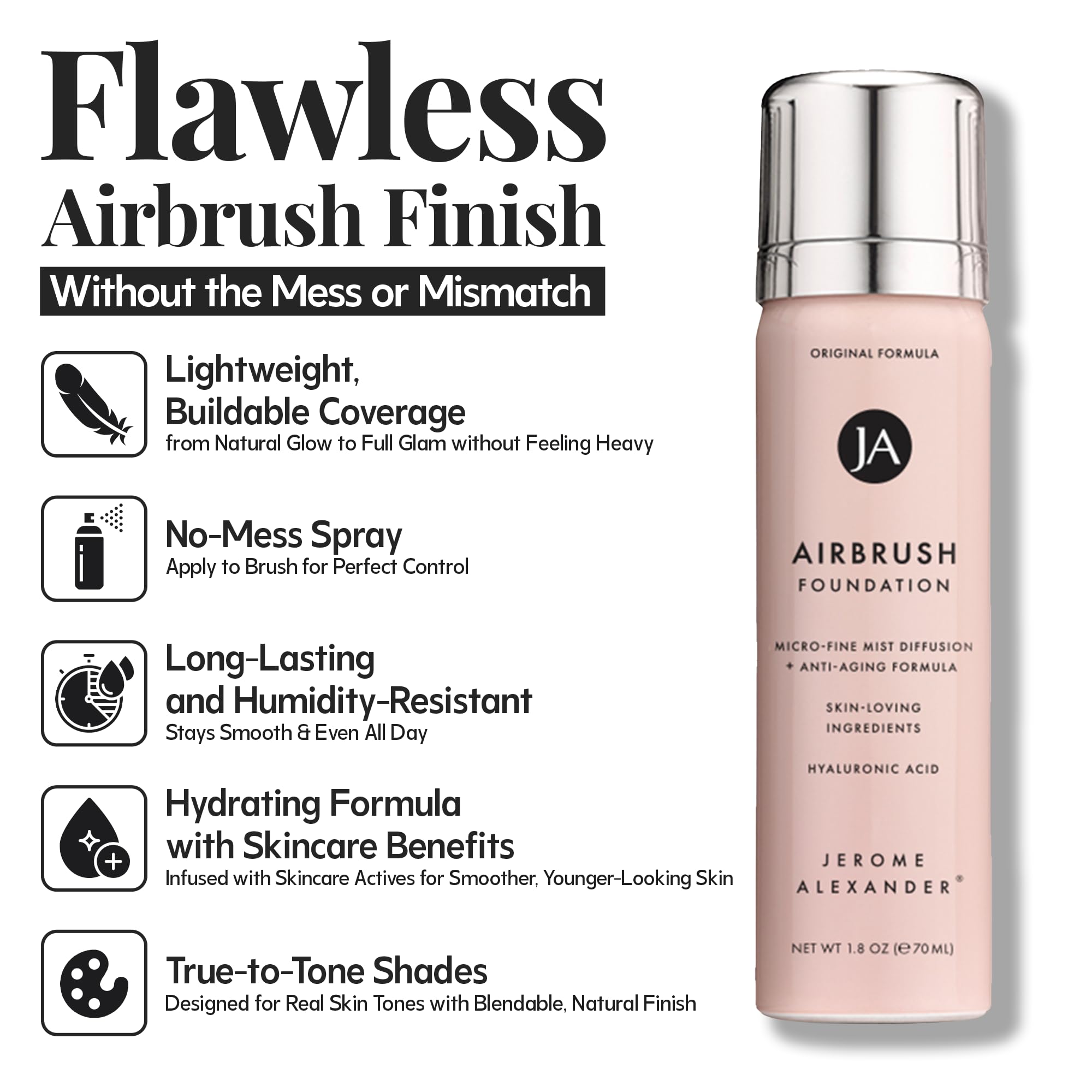 MagicMinerals AirBrush Foundation Set by Jerome Alexander – 3pc Primer, Foundation & Kabuki Brush