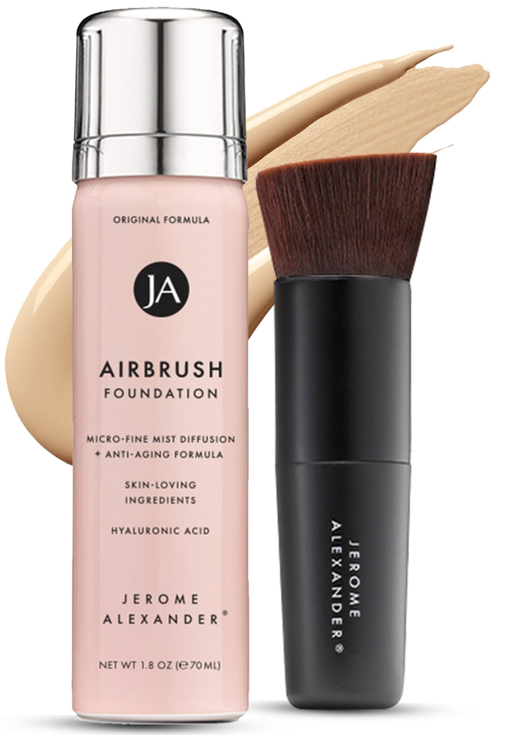 Jerome Alexander MagicMinerals AirBrush Foundation – 2-Piece Set with Kabuki Brush (Light Medium)