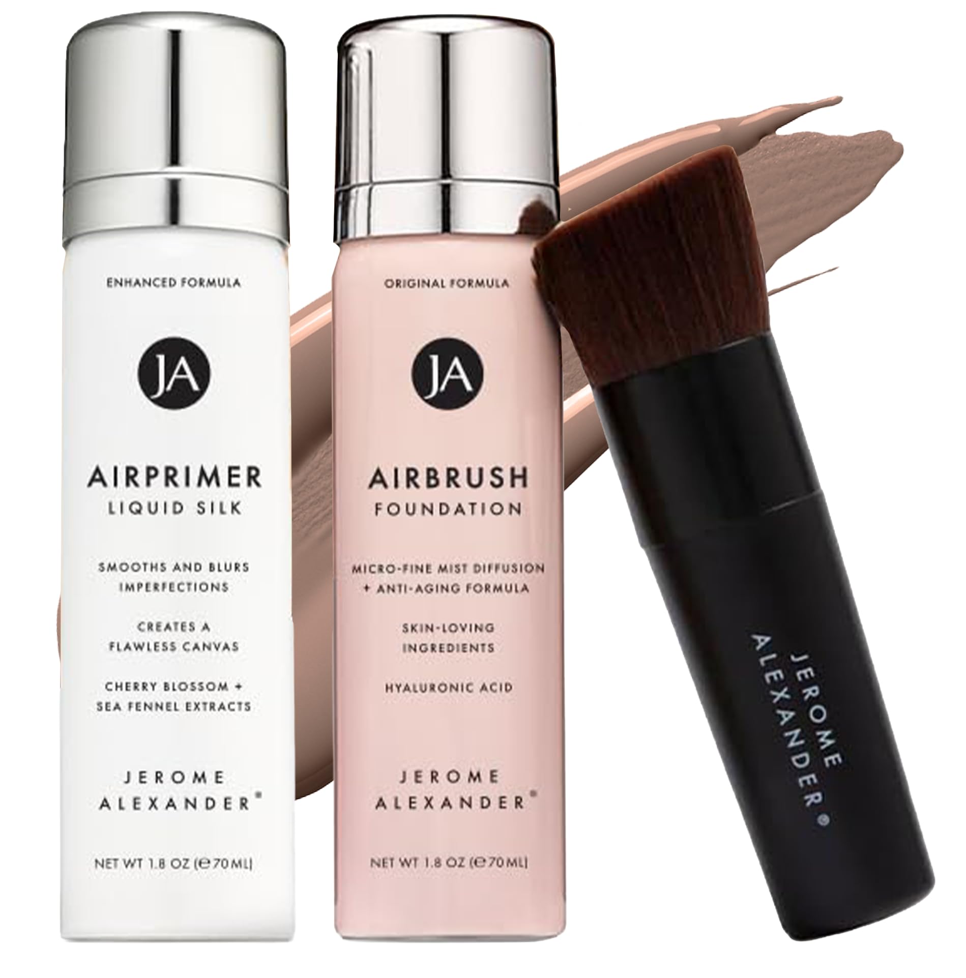 MagicMinerals AirBrush Foundation Set by Jerome Alexander – 3pc (Primer, Foundation, Kabuki Brush)