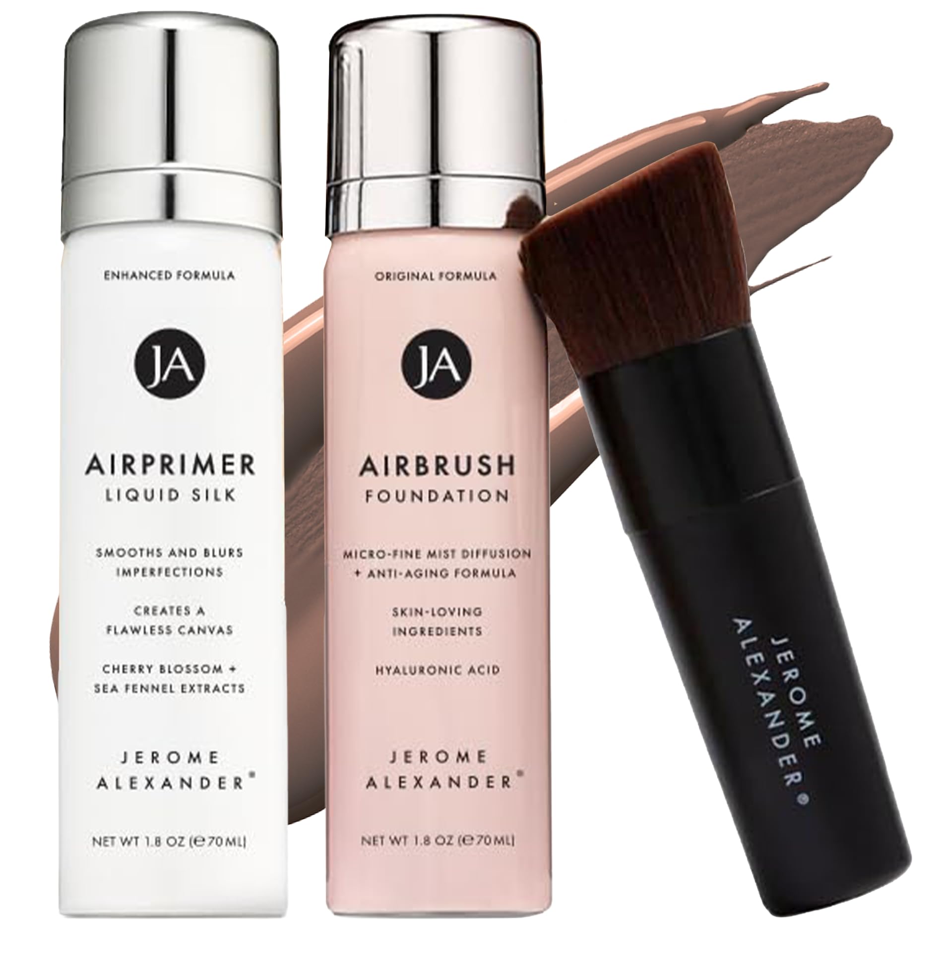 MagicMinerals AirBrush Foundation Set by Jerome Alexander – 3pc Primer, Foundation & Kabuki Brush