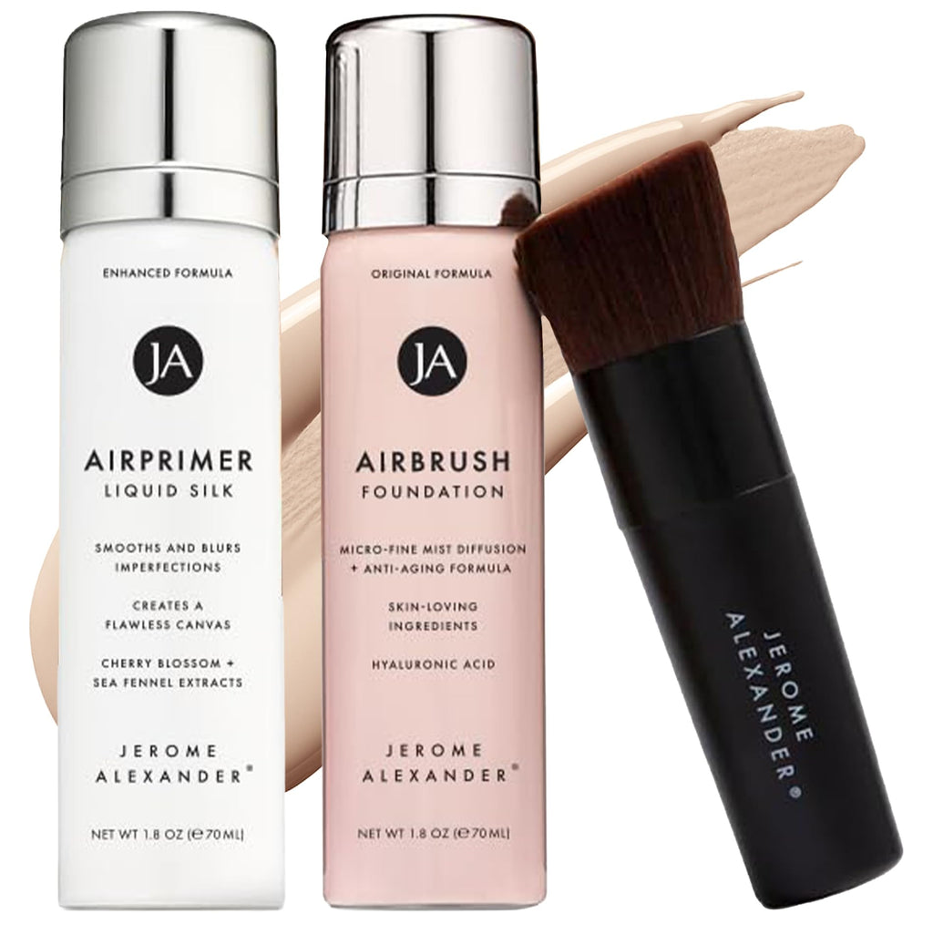 Jerome Alexander MagicMinerals AirBrush Foundation Set – 5-Piece with Primer, Setting Spray & Kabuki (Fair)