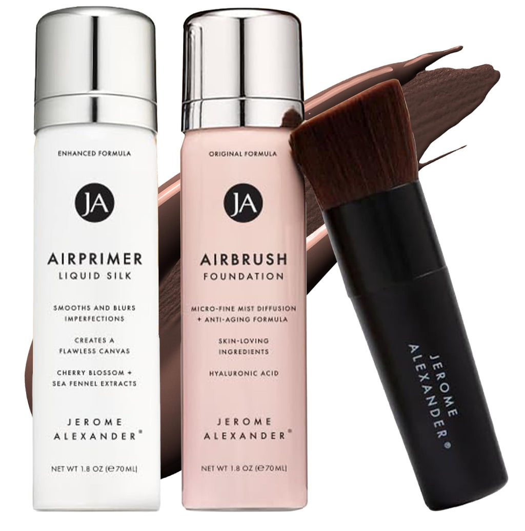 MagicMinerals AirBrush Foundation Set by Jerome Alexander – 3pc Primer, Foundation & Kabuki Brush
