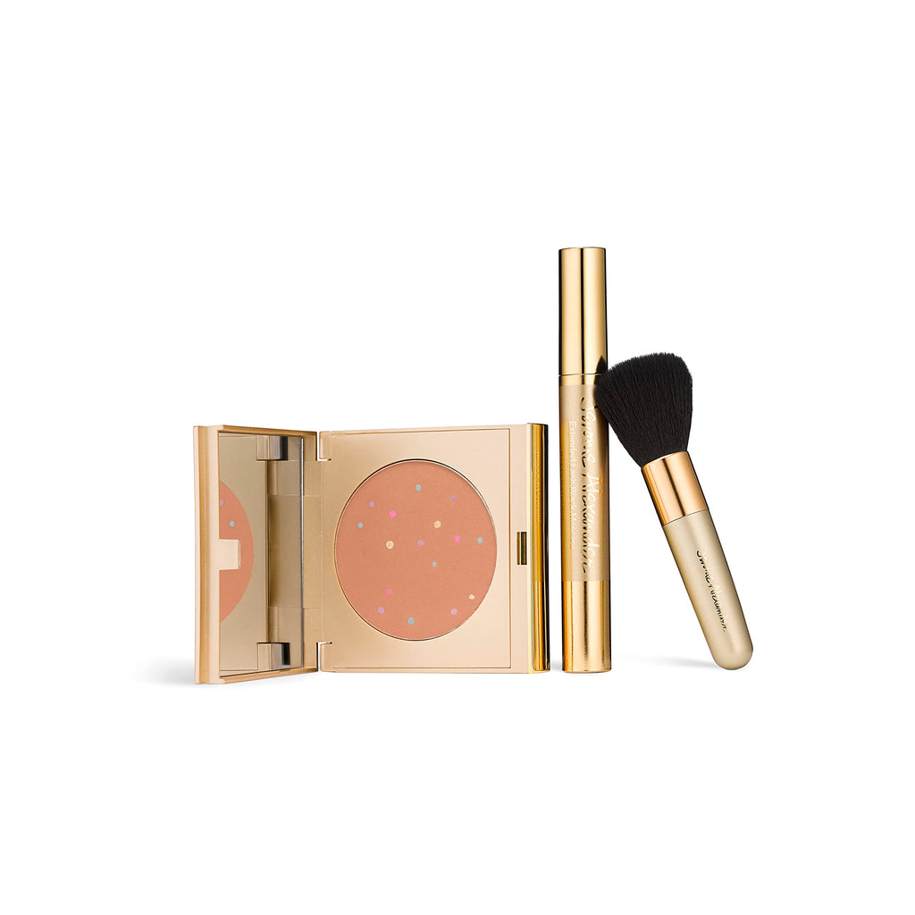 Jerome Alexander MagicMinerals Pressed Powder Set with Mirror Compact & Extending Lash Mascara (Medium Dark)
