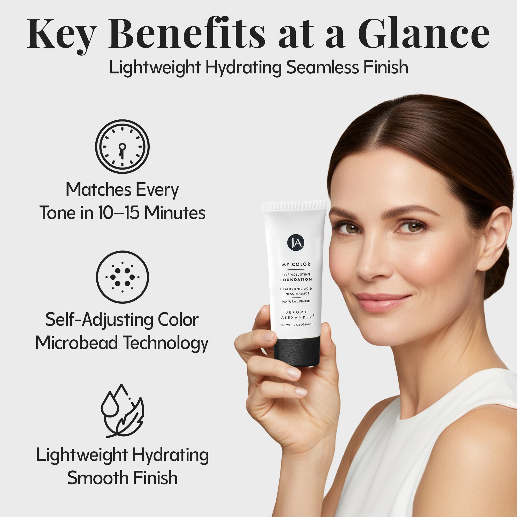 Jerome Alexander My Color Self-Adjusting Foundation — Hydrating, Lightweight, Skincare-Infused (Light, 1 oz)