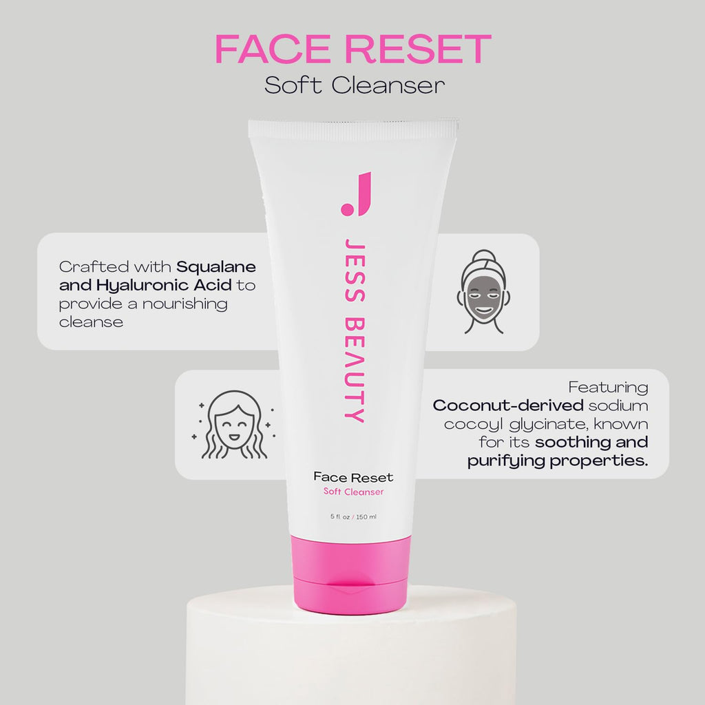 JESS BEAUTY Face Reset Cleanser – Hydrating Gel with Squalane & Hyaluronic Acid, 5 fl oz