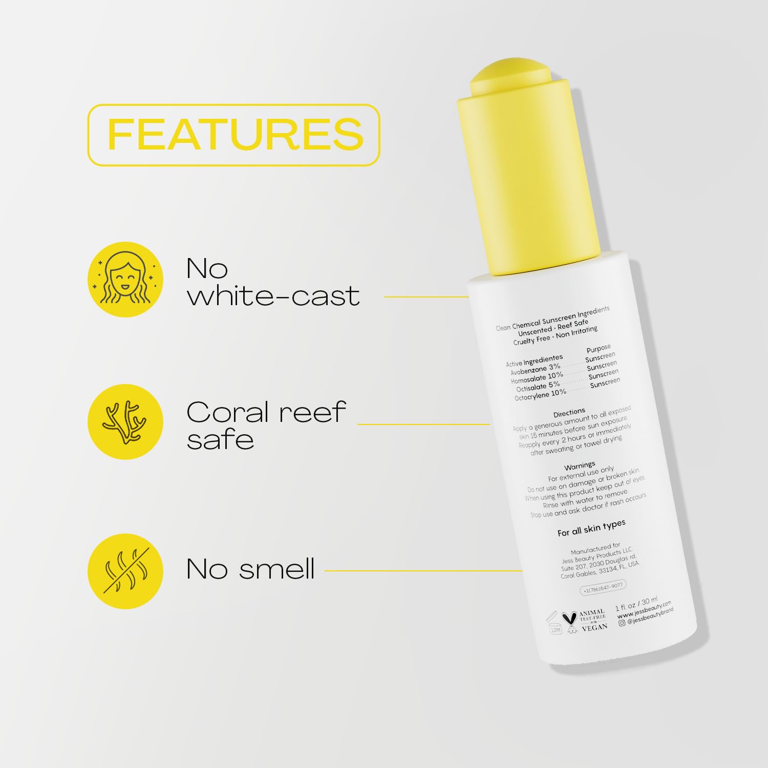 JESS BEAUTY Face Sunscreen Sun Drops SPF 50 | Lightweight Oil with Camellia Sinensis & Squalane | 1 fl oz