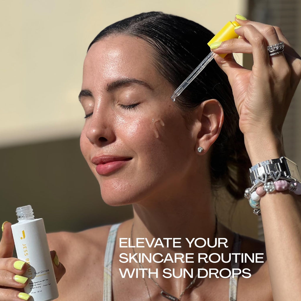 JESS BEAUTY Face Sunscreen Sun Drops SPF 50 | Lightweight Oil with Camellia Sinensis & Squalane | 1 fl oz