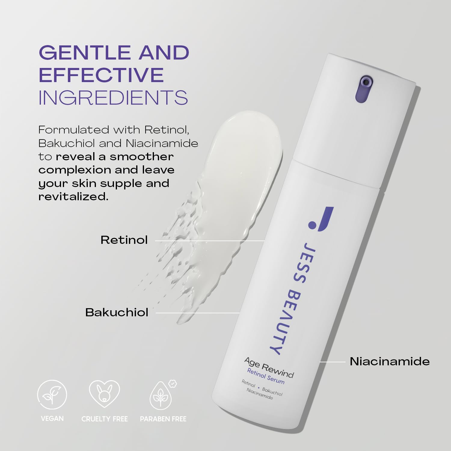 JESS BEAUTY Age Rewind Retinol Cream | Centella Asiatica & Hyaluronic Acid Night Moisturizer