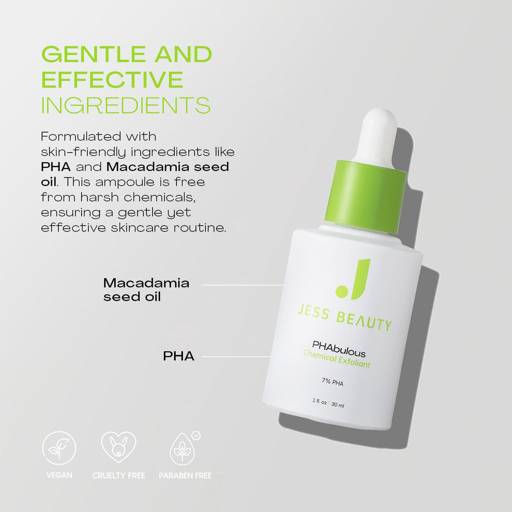 JESS BEAUTY PHAbulous Chemical Exfoliant | Gentle PHA for Sensitive Skin | 1 fl oz