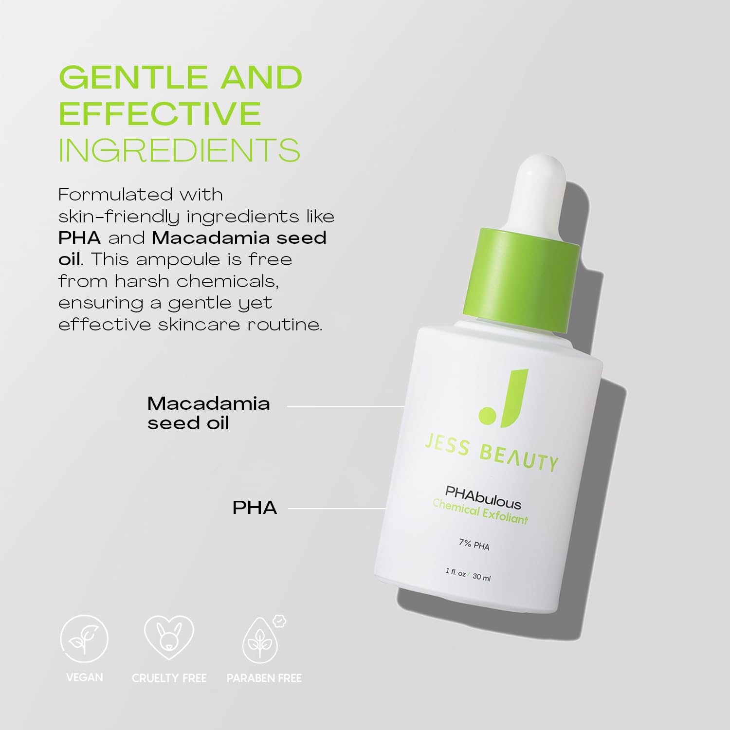 JESS BEAUTY PHAbulous Chemical Exfoliant | Gentle PHA for Sensitive Skin | 1 fl oz