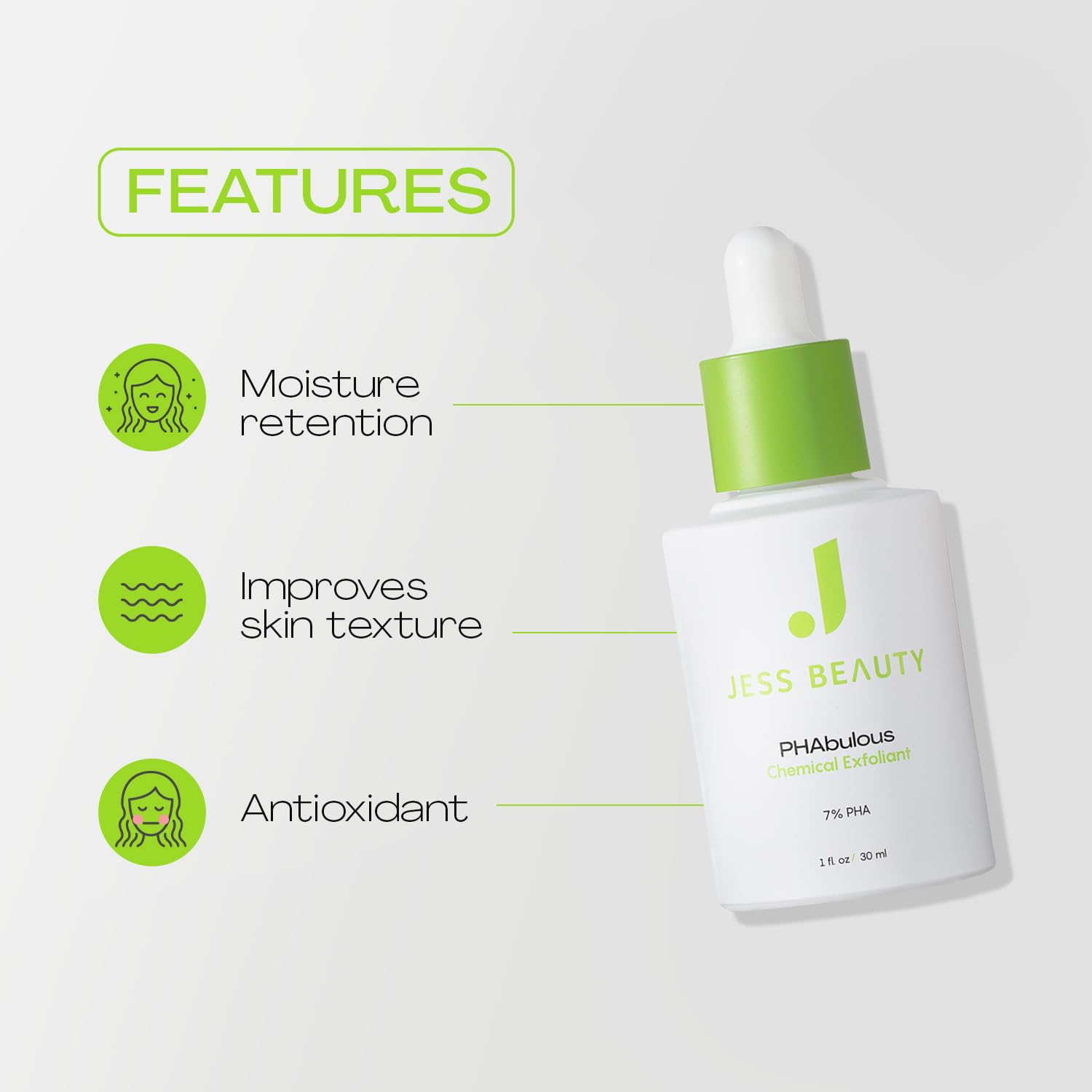 JESS BEAUTY PHAbulous Chemical Exfoliant | Gentle PHA for Sensitive Skin | 1 fl oz