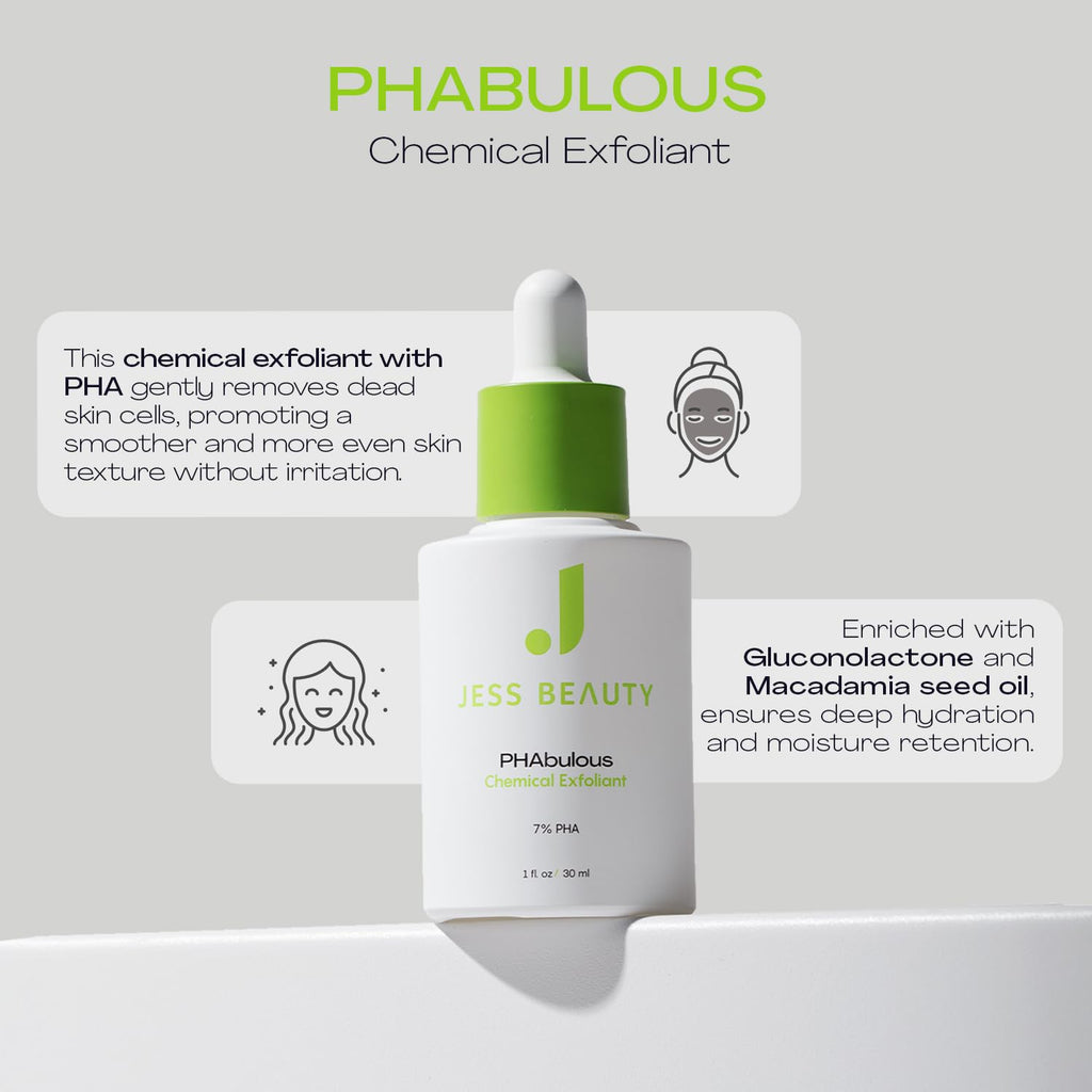 JESS BEAUTY PHAbulous Chemical Exfoliant | Gentle PHA for Sensitive Skin | 1 fl oz