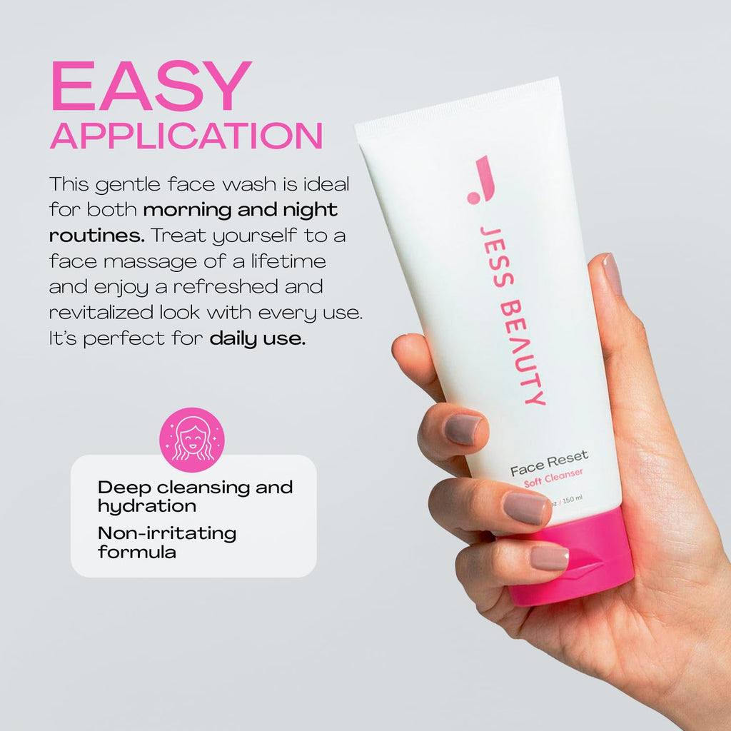 JESS BEAUTY Face Reset Cleanser – Hydrating Gel with Squalane & Hyaluronic Acid, 5 fl oz