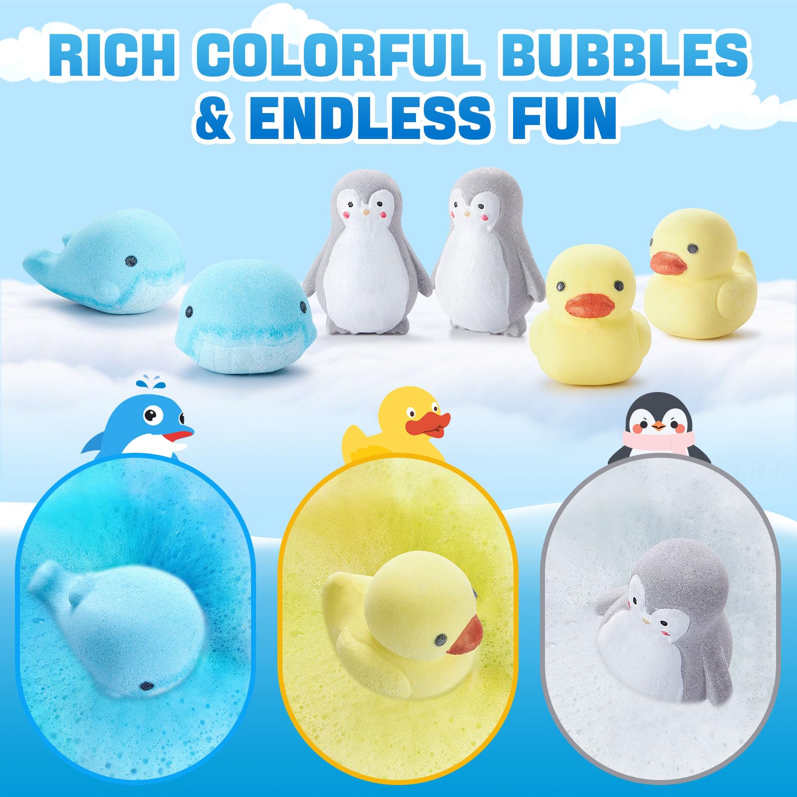 JET LAG 6-Pack Animal Bath Bombs – Kid-Friendly Handmade Fizzies