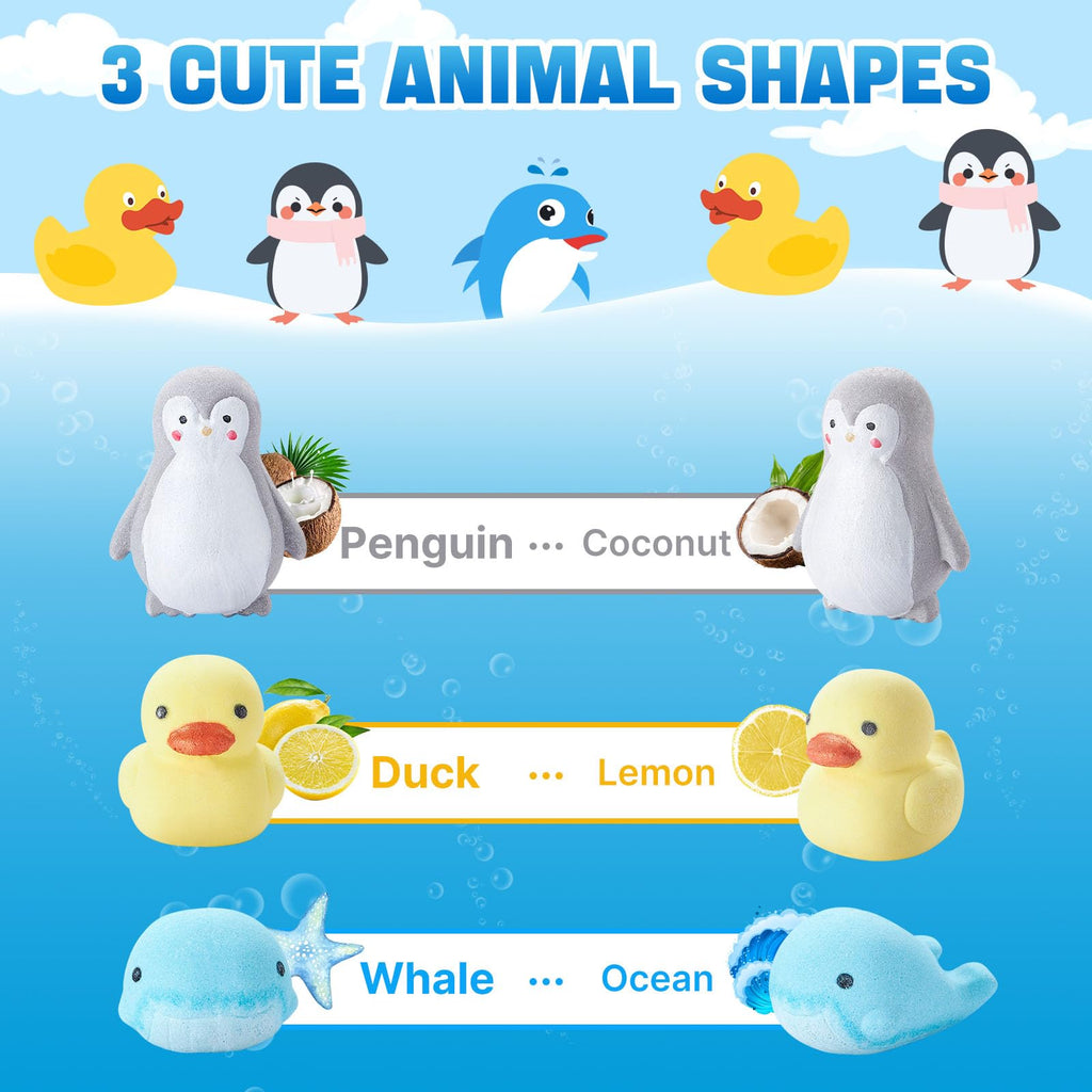 JET LAG 6-Pack Animal Bath Bombs – Kid-Friendly Handmade Fizzies
