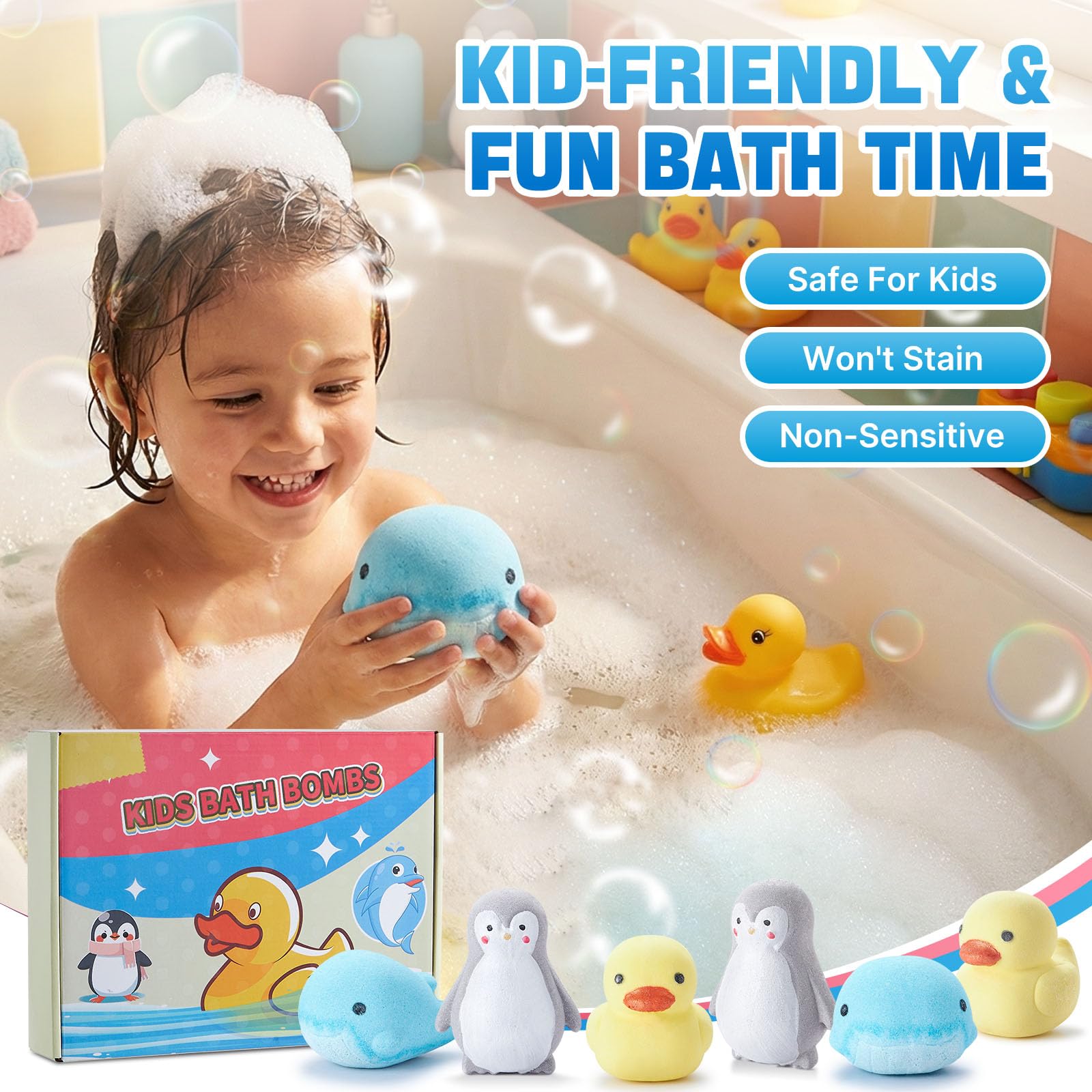 JET LAG 6-Pack Animal Bath Bombs – Kid-Friendly Handmade Fizzies