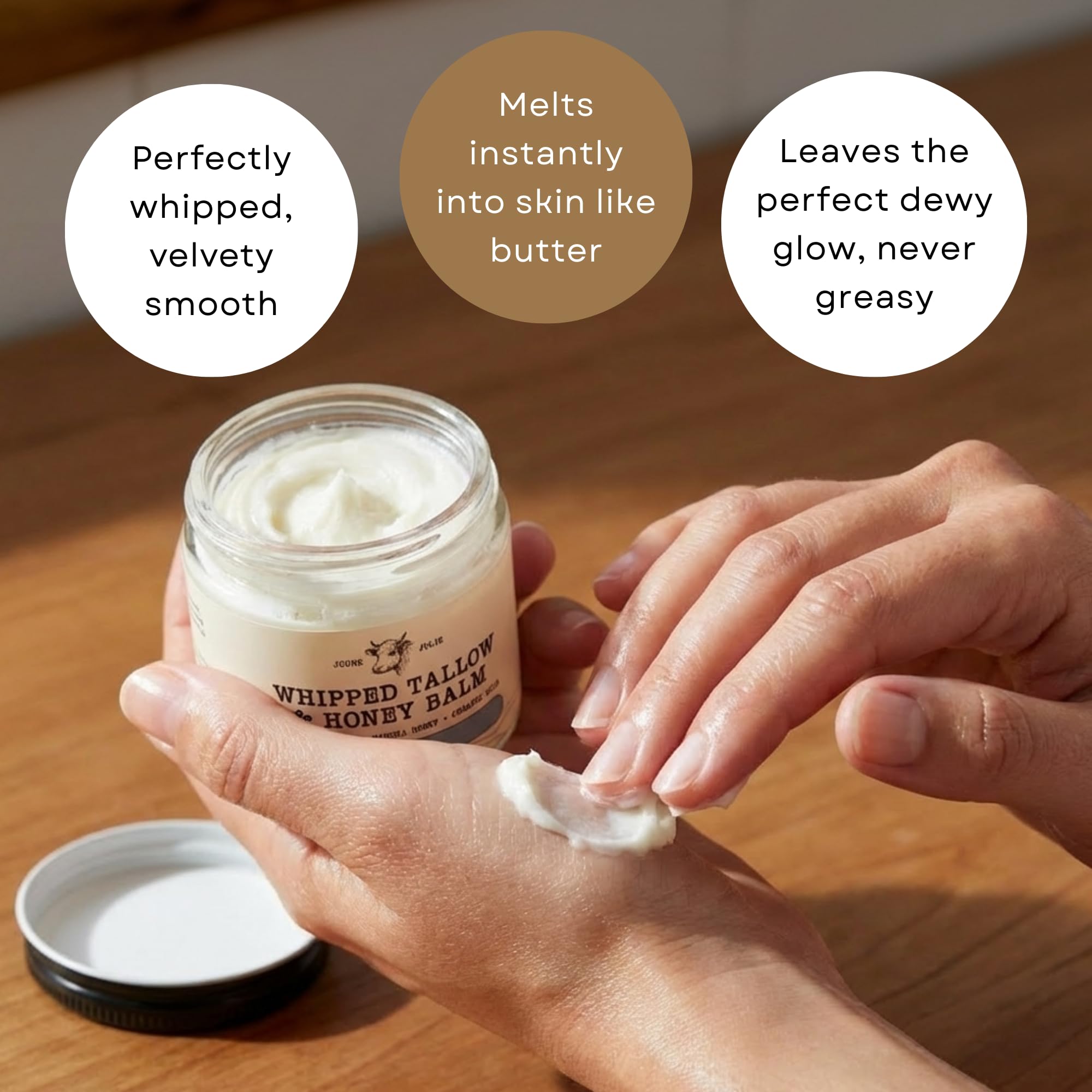 Jeune Jolie Whipped Grass-Fed Tallow Balm with Manuka Honey — Organic Jojoba, Unscented 2 oz