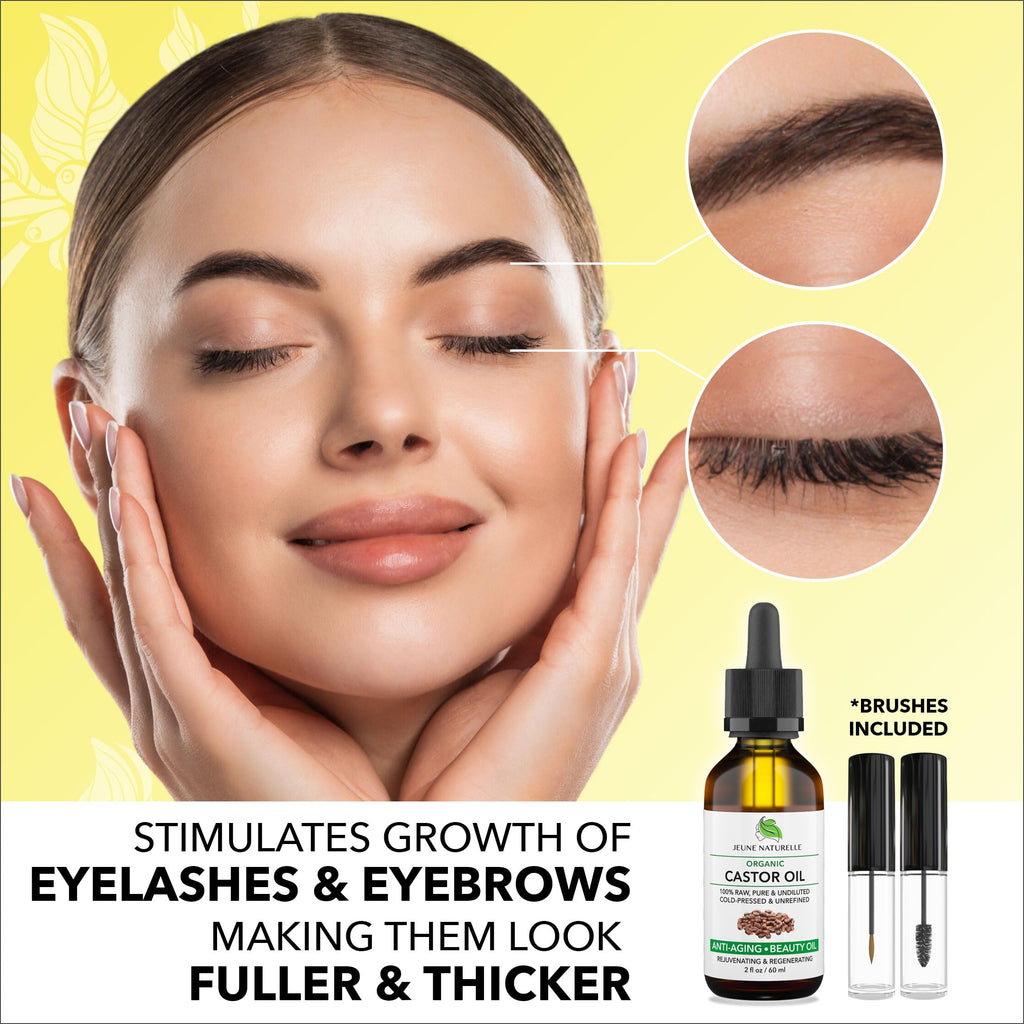 Jeune Naturelle Organic Castor Oil – Cold-Pressed, Unrefined, Hexane-Free, 2 oz for Hair, Lashes & Brows