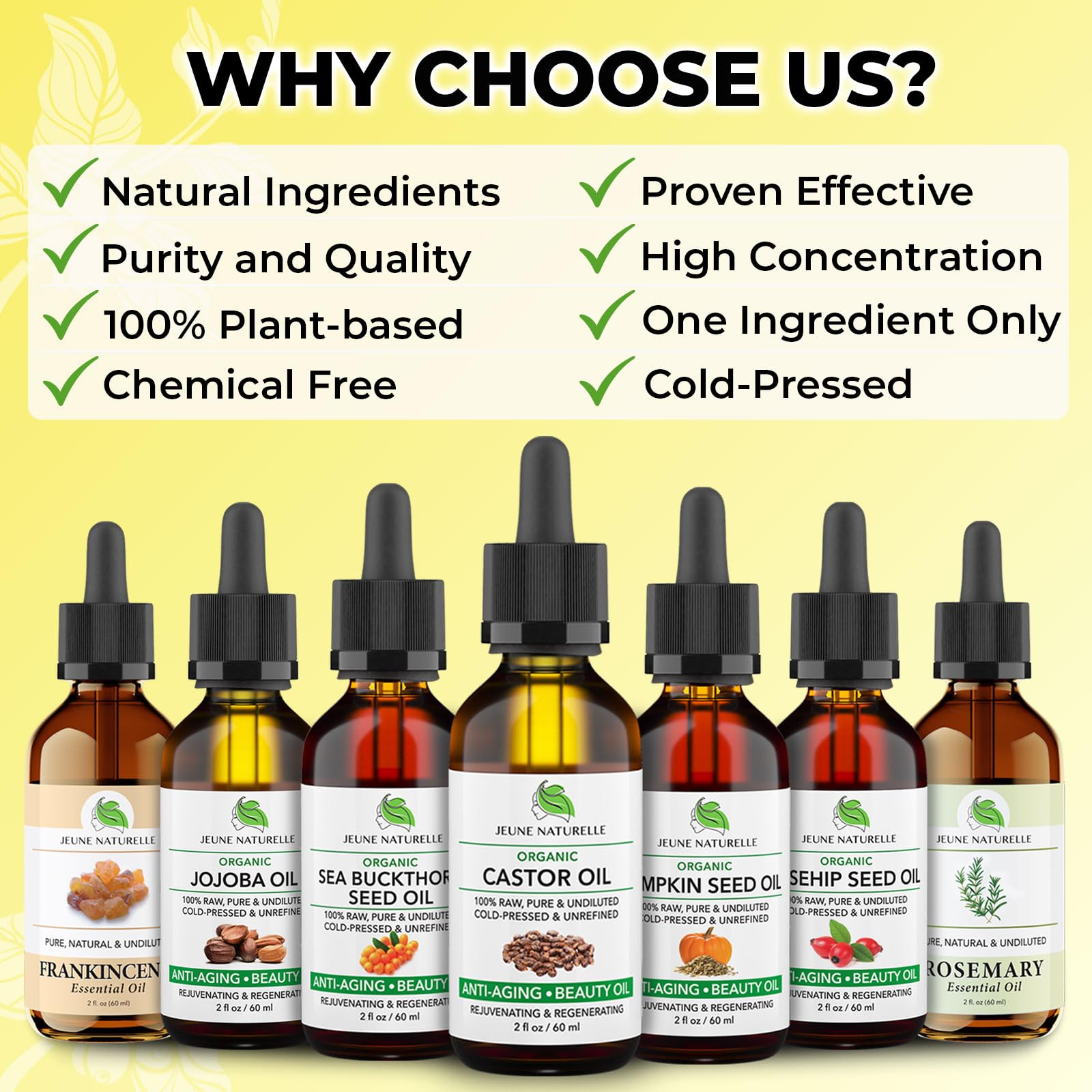 Jeune Naturelle Organic Castor Oil – Cold-Pressed, Unrefined, Hexane-Free, 2 oz for Hair, Lashes & Brows