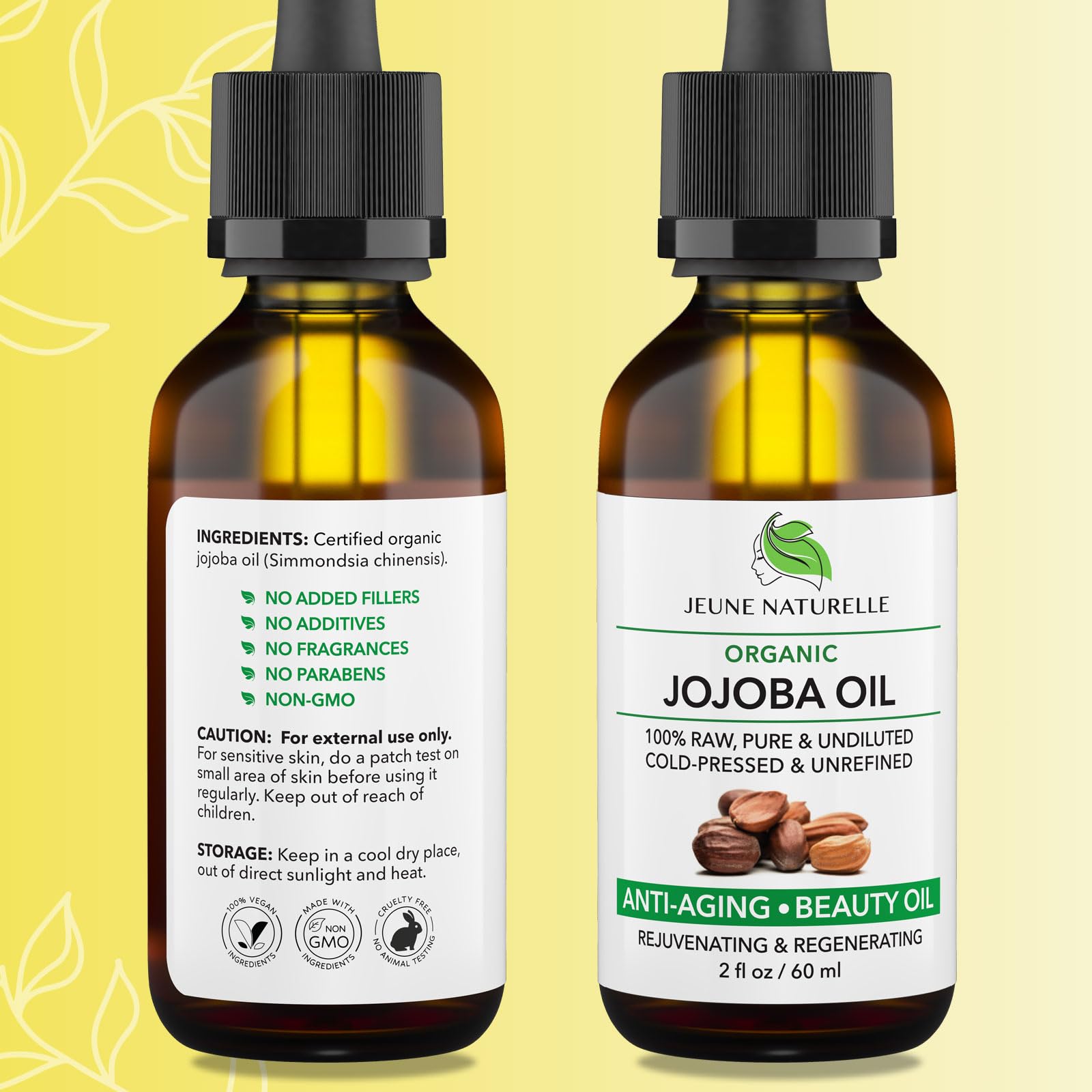 Jeune Naturelle Organic Jojoba Oil – Cold-Pressed, 100% Pure, 2 oz