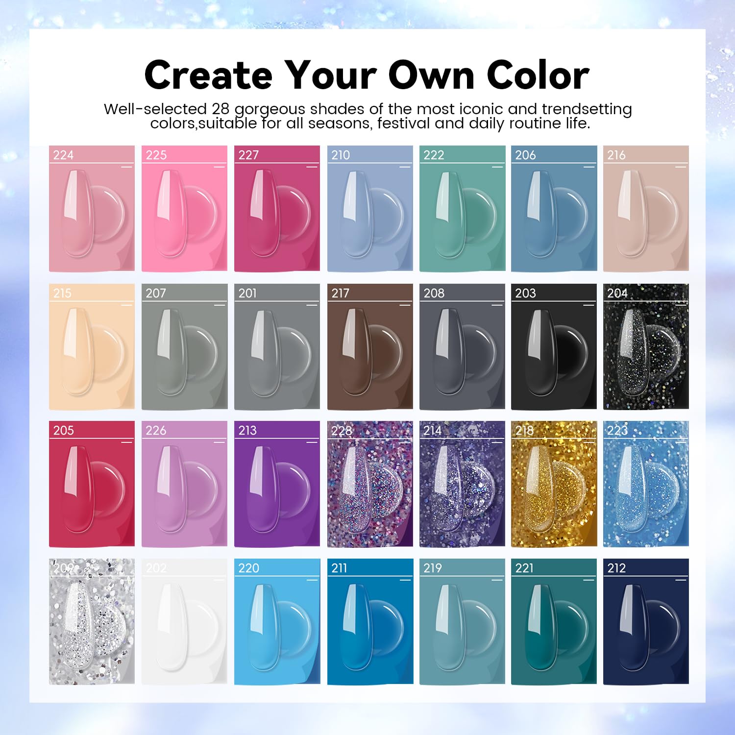 JEWHITENY 28 Colors Poly Nail Gel Set - 15ml Nude Pink Brown Black Grey Blue Yellow Tones for DIY Nail Art & Home Salon