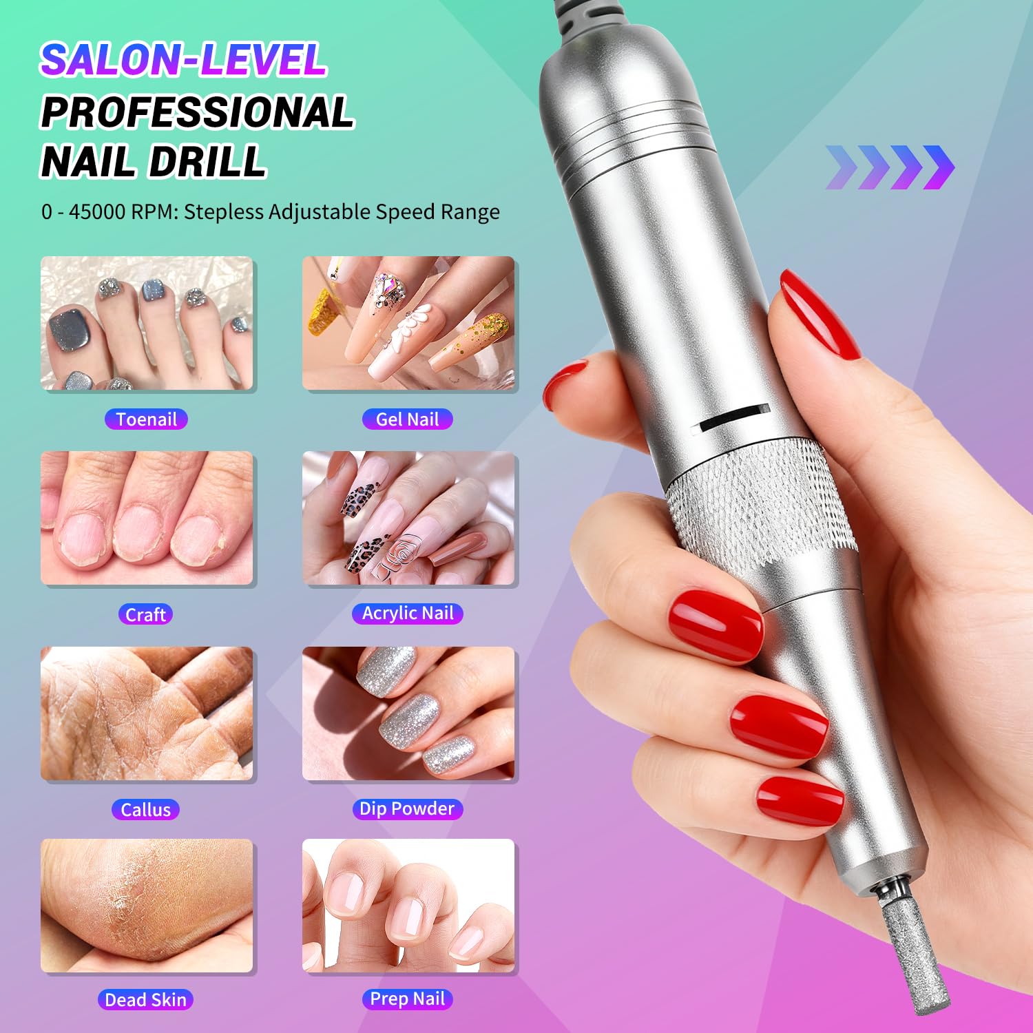 JEWHITENY SG717 Portable Nail Drill – 45000RPM Rechargeable E-File for Acrylic & Gel Nails