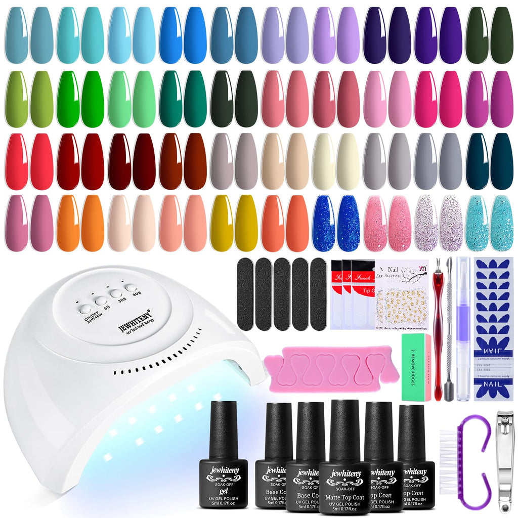 JEWHITENY 45PCS Gel Nail Kit with 48W UV LED Lamp – 40 Colors