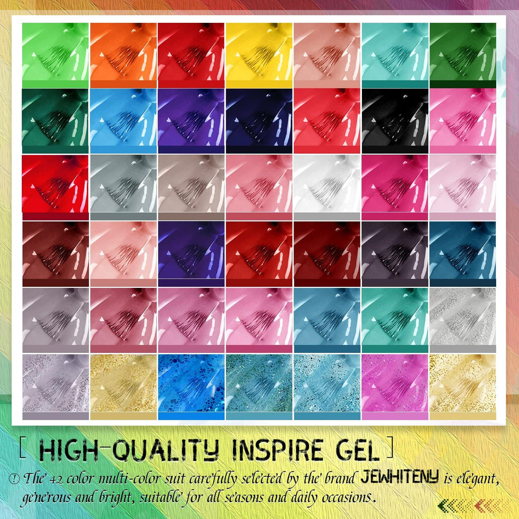 JEWHITENY 45-Piece Gel Nail Kit: 42 Colors Plus Base, Glossy & Matte Top Coats