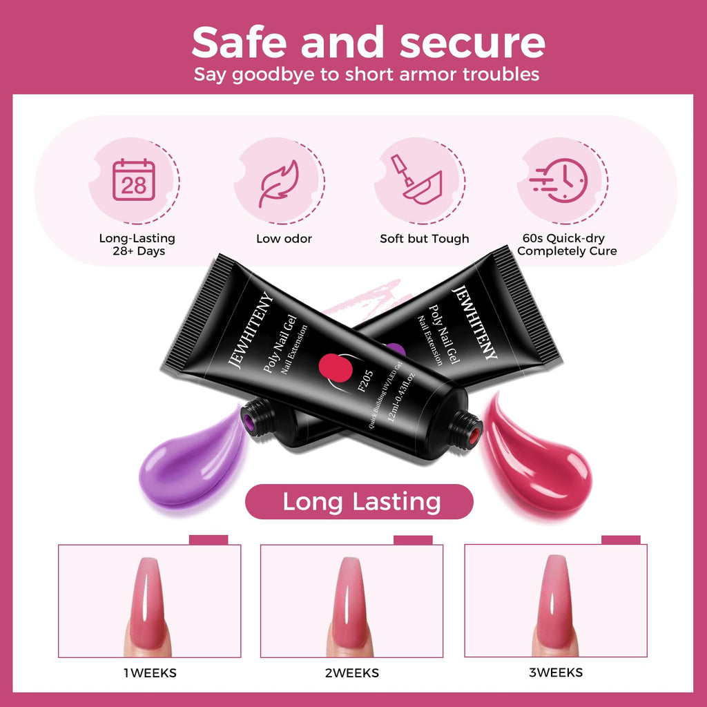 JEWHITENY 28-Color Poly Nail Gel Kit with UV Lamp – All-in-One Set