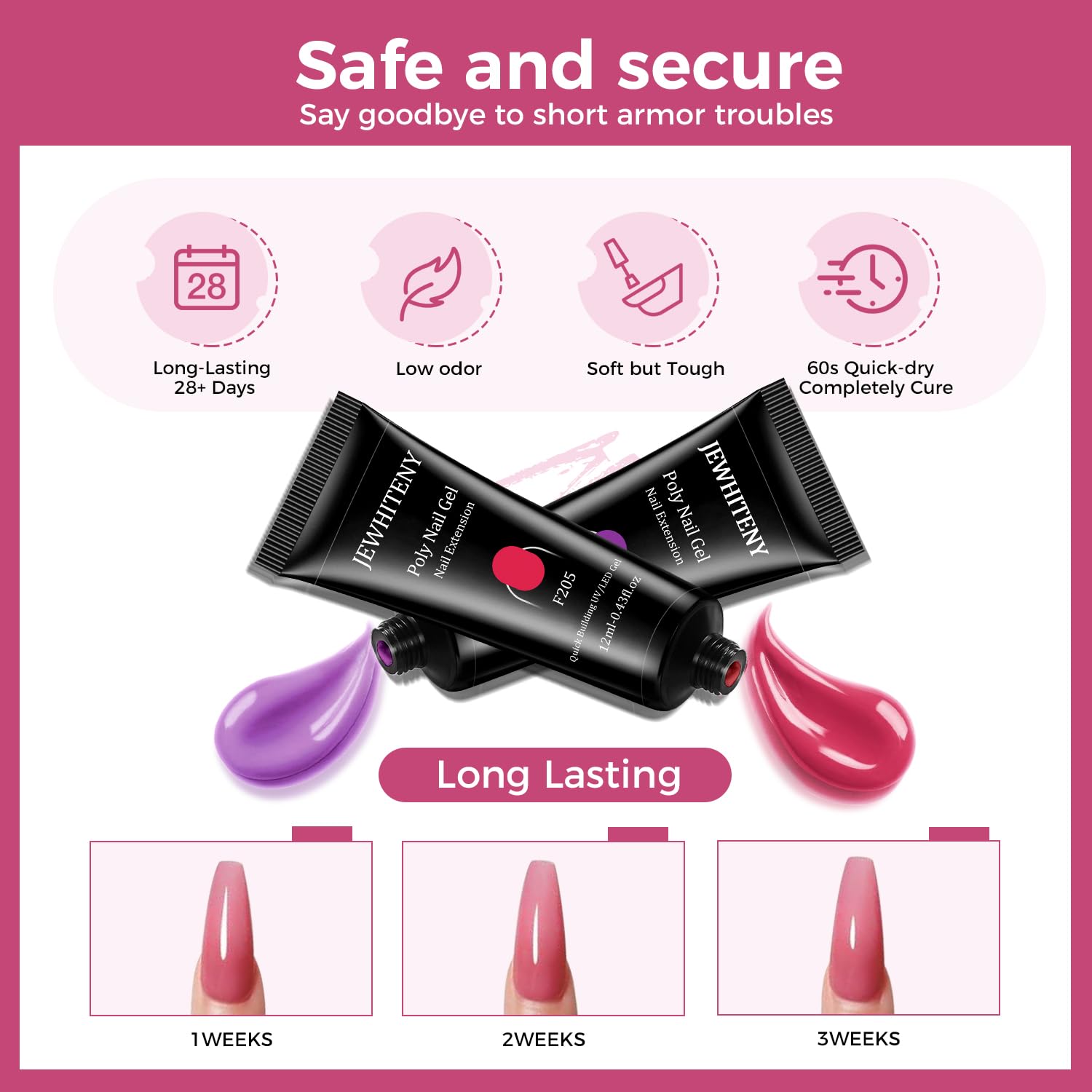 JEWHITENY 28-Color Poly Nail Gel Kit with UV Lamp – All-in-One Set