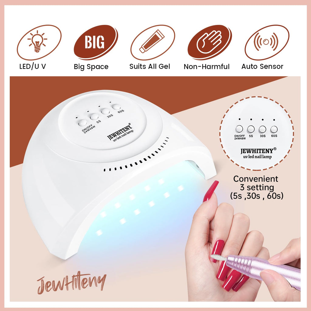 JEWHITENY 14-Piece Poly Gel Nail Extension Kit – All-In-One with 48W Lamp & 25,000 RPM Drill