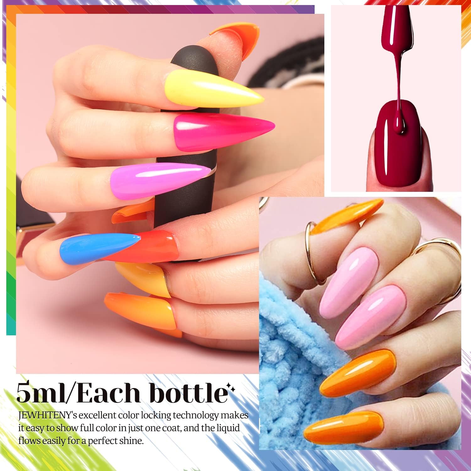 JEWHITENY 45-Piece Gel Nail Kit: 42 Colors Plus Base, Glossy & Matte Top Coats