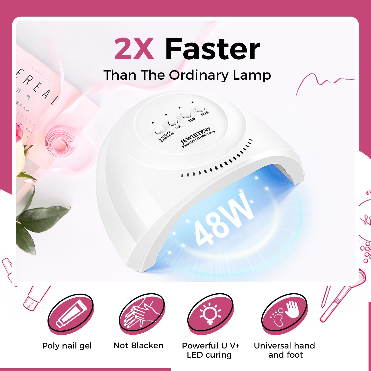 JEWHITENY 28-Color Poly Nail Gel Kit with UV Lamp – All-in-One Set