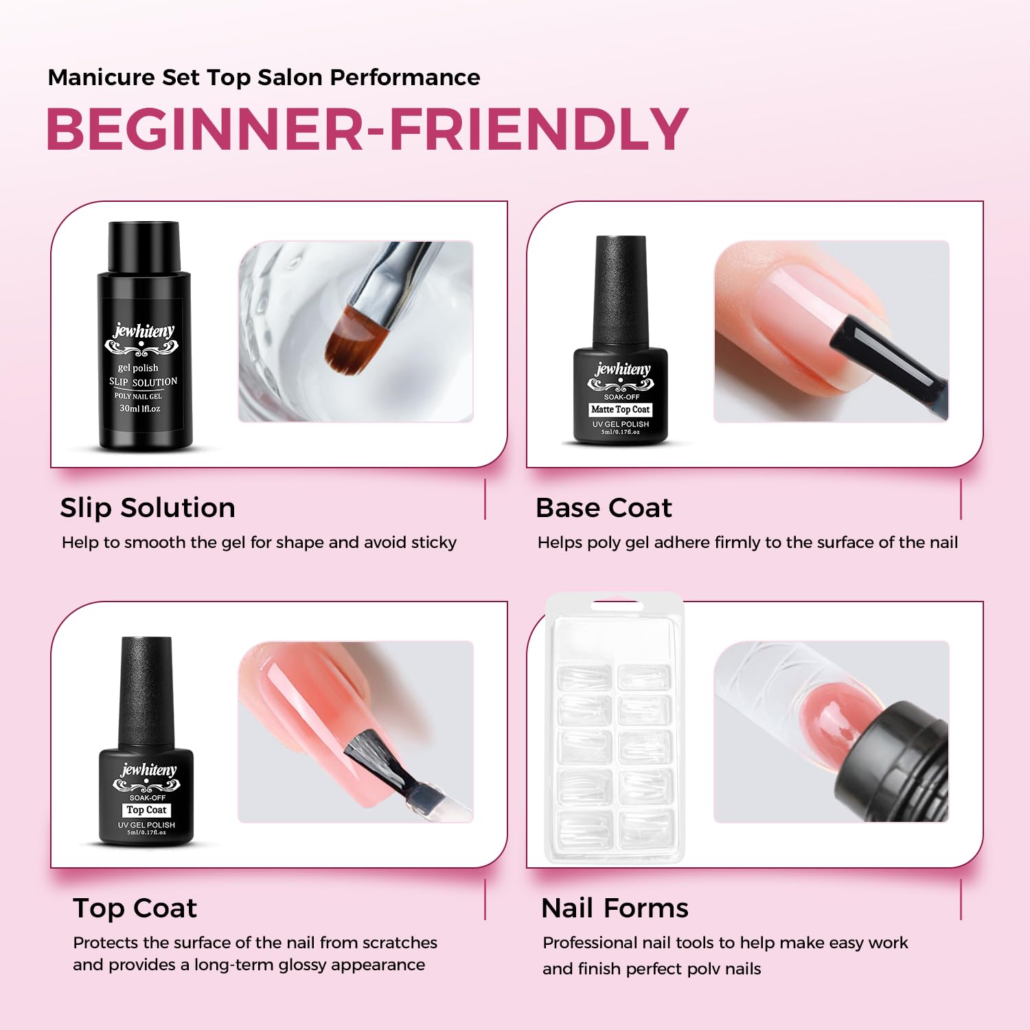 JEWHITENY 28-Color Poly Nail Gel Kit with UV Lamp – All-in-One Set