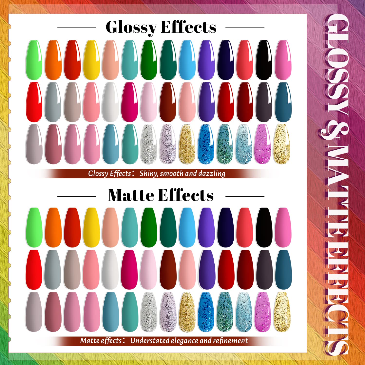 JEWHITENY 45-Piece Gel Nail Kit: 42 Colors Plus Base, Glossy & Matte Top Coats
