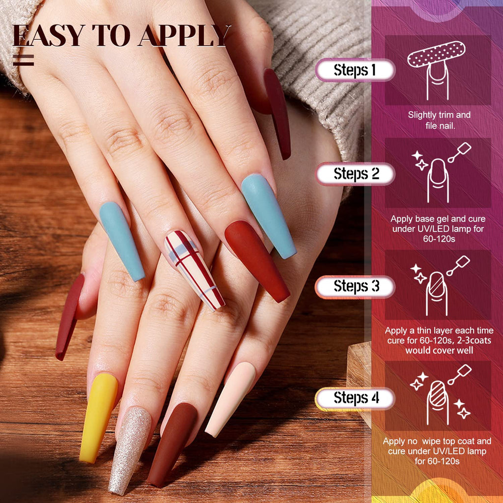 JEWHITENY 45-Piece Gel Nail Kit: 42 Colors Plus Base, Glossy & Matte Top Coats